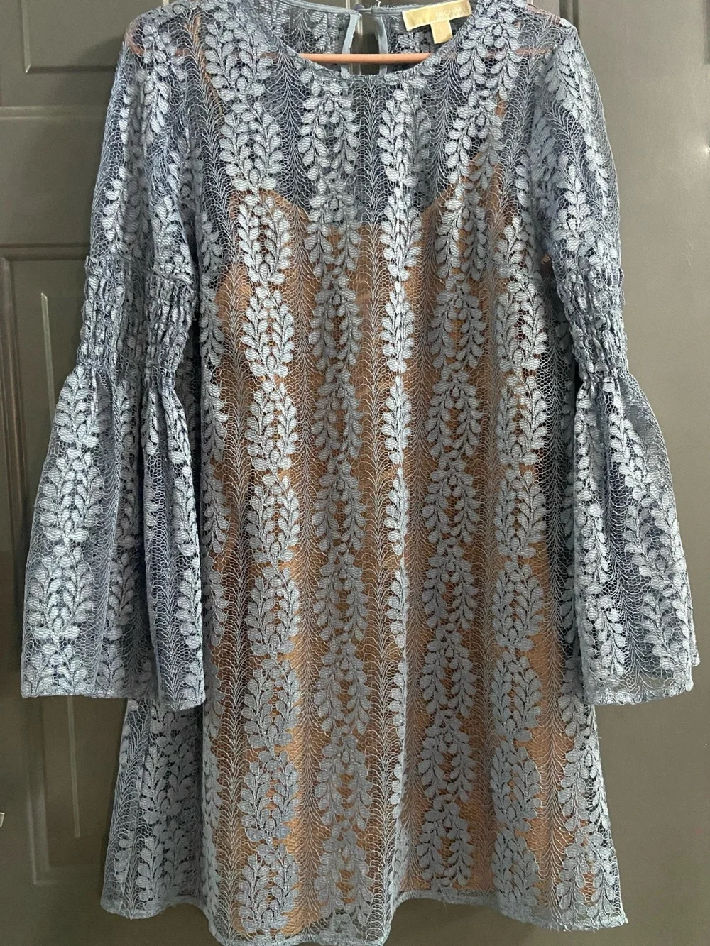 Michael Kors Light Blue Lace Bell-Sleeve Shift Dress - Picture 1 of 8